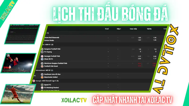 Lịch thi đấu bóng đá hôm nay và ngày mai cập nhật trên Xoilac TV